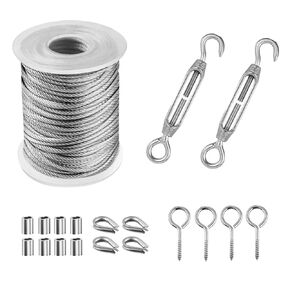 kingsea 5/64" Wire Rope Kit, 50ft PVC Coated Stainless Steel Cable, M5 Turnbuckle Wire Tensioner Kit for String Light Hanging, Curtain Wire, Clothes Line, Garden Wire