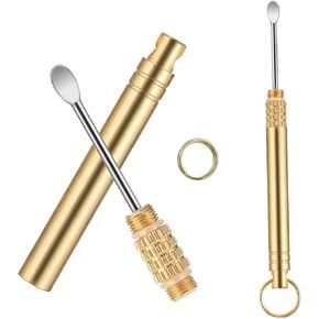 2 PCS Ear Wax Removal Tool, Brass Ear Scoop Folding Type Copper Ear-Pick Cleaner Portable Ear Wax Removal Tools Spiral Ear Clean Tool Attached A Key Ring Mini Tool Supplies, Gold
