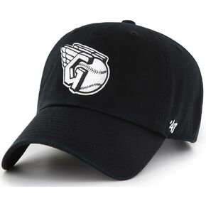 47 MLB Black White Primary Logo Clean Up Adjustable Strap Hat Cap, Adult One Size Fits All (Cleveland Guardians)