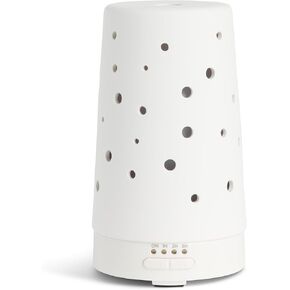 DEMDACO Cut-Out Dot Design - 6.5 x 3.5 Inch Ivory Ceramic/Plastic Reservoir Ultrasonic Electric LED Oil Diffuser
