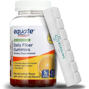 Equate Daily Fiber Gummies Dietary Supplement, 5g, Plant Based, 72 Count, 7 Day Pill Organizer Included - 1 Pack