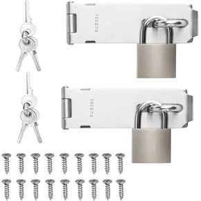 1 set Stainless Steel Padlock Hasp, Door Hasp Latch Locks, Padlock Latch Gate Door Locks Hasp Latches, Heavy Duty Hasp Lock Latch with Lock Key for Cabinet Closet Shed Door Lock Hasp Latch Catch, 5"