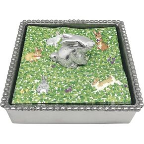 Mariposa Bunny Beaded Set Napkin Box, One Size, Silver