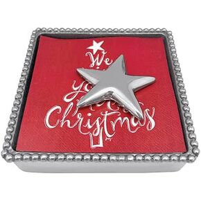 STAR BEADED NAPKIN BOX SET | SILVER | BRILLANTE | GIFTS | NAPKIN BOX & WEIGHT SET | RECYCLED SANDCAST ALUMINUM | HANDMADE IN MEXICO