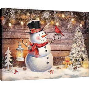 Louise Maelys Christmas Canvas Wall Art with Wood Frames 12" x 16" Art Works Winter Poster Prints Farmhouse Snowman Hanging Wall Pictures Decoration for Holiday Living Room Bedroom Bathroom