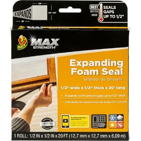 Duck Max Strength Expanding Foam Seal for Doors and Windows, .5 in. x .5 in. x 20 ft., Expands to Fit Uneven Gaps up to 1/2 Inch Thick, Cut to Size, Black, 1-Roll