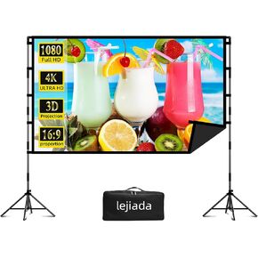 100 Inch Projector Screen and Stand, lejiada Black Projection Screen with Stand Portable Foldable Movie Screen with Carry Bag for Indoor Outdoor Home Theater Backyard Cinema