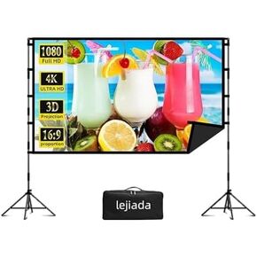 شاشة عرض وحامل مقاس 100 بوصة، شاشة عرض سوداء من lejiada مع حامل شاشة أفلام محمولة قابلة للطي مع حقيبة حمل للمسرح المنزلي الداخلي والخارجي والسينما في الفناء الخلفي in Kuwait