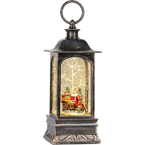 Snow Globe Christmas Decorations, 6H Timer Lighted Snow Globe Lantern Musical Snow Globe for Christmas Festival Decor (Santa & Sleigh)