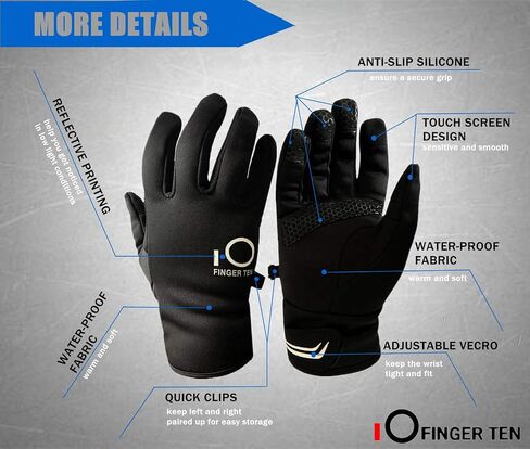 FINGER TEN Winter Gloves Men Women Touchscreen Waterproof, Running Cycling Liner Fleece Pair in Saudi Arabia