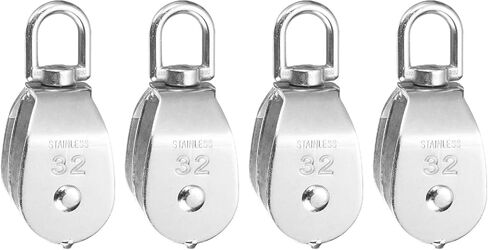PATIKIL Double Pulley Block, 4pcs M15 304 Stainless Steel Wire Rope Lifting Crane Pulley Swivel Hook Hanging Pulley Wheel for Construction Warehouse Marine Industrial Home Use, Silver in Kuwait
