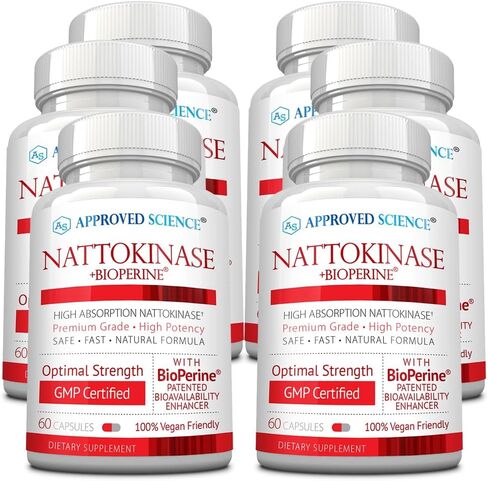 Approved Science Nattokinase - 4,000 FU - 200 mg - Free of Vitamin K2 - Contains BioPerine - One Month Supply - Vegan, Non-GMO - 360 Capsules in Saudi Arabia