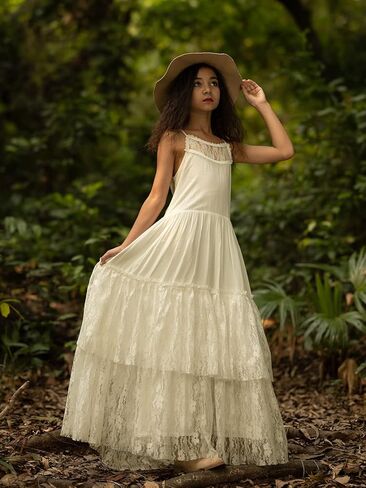 Girls Kids Lace Back Full-Length Backless Tulle Party Holiday Flower Girl Dress Size 4-14 in Kuwait