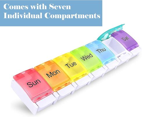 1Pcs Weekly Pill Box Organiser 7-Day Travel Dosset Box Portable Tablet Organizer Medicine Storage Box Pill Dispenser - 2 Times a Day for Pills/Fish Oil/Vitamins/Arthritis (Rainbow) in Kuwait