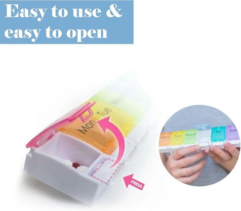 1Pcs Weekly Pill Box Organiser 7-Day Travel Dosset Box Portable Tablet Organizer Medicine Storage Box Pill Dispenser - 2 Times a Day for Pills/Fish Oil/Vitamins/Arthritis (Rainbow) in Kuwait