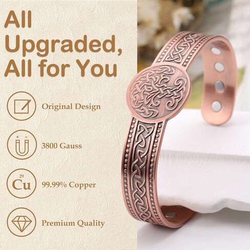 Feraco 12X Strength Copper Bracelet for Men Enhanced Magnetic Bracelets for Men with 3800 Gauss Magnets, Adjustable Cuff Bangle (Eternal Knot) in Saudi Arabia