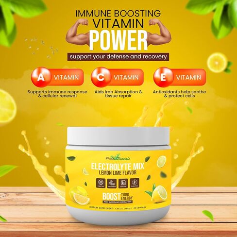 Electrolyte Powder - Refreshing Workout Recovery Electrolytes, Sugar Free, Gluten Free & Vegan, Pure Keto & Paleo Hydration Beverage, Immune Boosting Vitamins (198 Grams, Lemon Lime) in Saudi Arabia