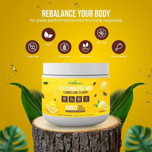 Electrolyte Powder - Refreshing Workout Recovery Electrolytes, Sugar Free, Gluten Free & Vegan, Pure Keto & Paleo Hydration Beverage, Immune Boosting Vitamins (198 Grams, Lemon Lime) in Saudi Arabia