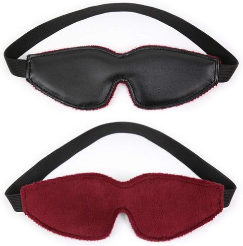 3 Colors Elastic Back Belt Pu Leather Fur Lined Eye Sleep Mask Blindfold (Wine Red) in Saudi Arabia