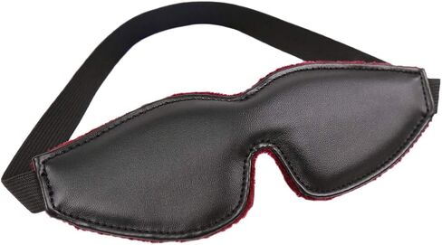 3 Colors Elastic Back Belt Pu Leather Fur Lined Eye Sleep Mask Blindfold (Wine Red) in Saudi Arabia
