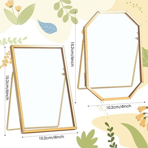 qunclay 2 جهاز كمبيوتر شخصى 4 "× 6" زجاج مضغوط زهرة إطار الذهب إطارات الصور العائمة النحاس إطار زجاجي مزدوج واضح للزهور المضغوطة صور سطح الطاولة عرض مكتب الرف، المثمن والمستطيل، الإطار فقط in Saudi Arabia