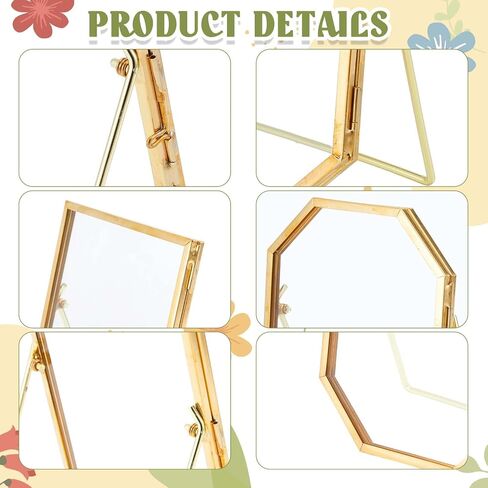 qunclay 2 جهاز كمبيوتر شخصى 4 "× 6" زجاج مضغوط زهرة إطار الذهب إطارات الصور العائمة النحاس إطار زجاجي مزدوج واضح للزهور المضغوطة صور سطح الطاولة عرض مكتب الرف، المثمن والمستطيل، الإطار فقط in Saudi Arabia