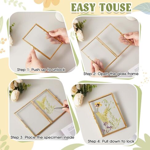 qunclay 2 جهاز كمبيوتر شخصى 4 "× 6" زجاج مضغوط زهرة إطار الذهب إطارات الصور العائمة النحاس إطار زجاجي مزدوج واضح للزهور المضغوطة صور سطح الطاولة عرض مكتب الرف، المثمن والمستطيل، الإطار فقط in Saudi Arabia