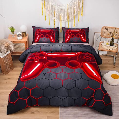 NTBED Game Console Comforter Set for Boys Girls Kids 3D Gaming Geometric Lightweight Microfiber Gamer Bedding Sets (Blue, Twin 5Pcs) in Saudi Arabia
