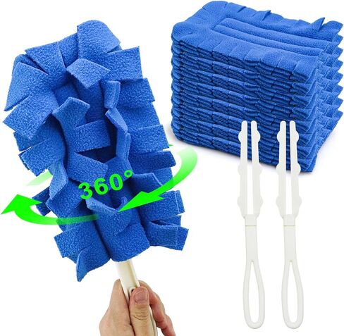 8 Packs 360°Fleece Duster Refills with 2 Handles, Wet and Dry Dual Use Reusable Dusters for Cleaning, Duster Refills for Cleaning Furniture, Blinds, Ceiling Fans and Car (Blue) in Kuwait