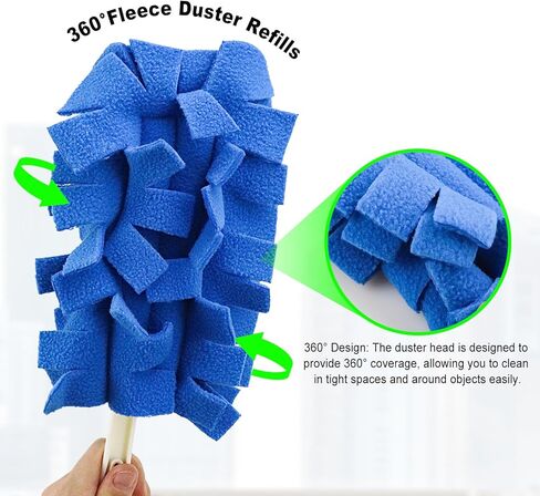 8 Packs 360°Fleece Duster Refills with 2 Handles, Wet and Dry Dual Use Reusable Dusters for Cleaning, Duster Refills for Cleaning Furniture, Blinds, Ceiling Fans and Car (Blue) in Kuwait
