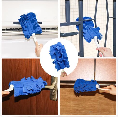 8 Packs 360°Fleece Duster Refills with 2 Handles, Wet and Dry Dual Use Reusable Dusters for Cleaning, Duster Refills for Cleaning Furniture, Blinds, Ceiling Fans and Car (Blue) in Kuwait