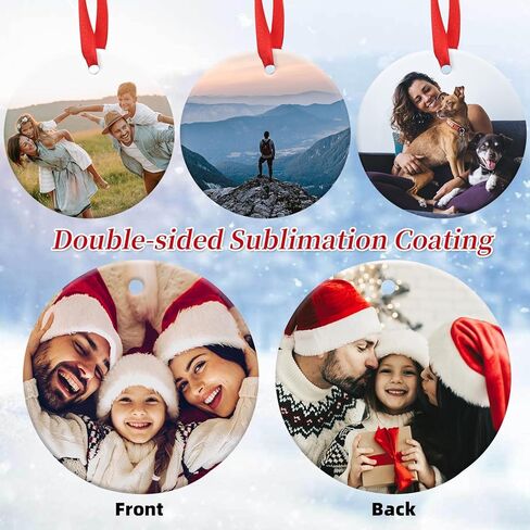 12PCS Sublimation Ceramic Ornaments - Sublimation Ornaments Blanks Bulk with Christmas Ribbons - Ceramic Discs Ornament for Heat Press - White Round Porcelain Ornament - XMAS Tree Decorate Crafts Gift in Kuwait