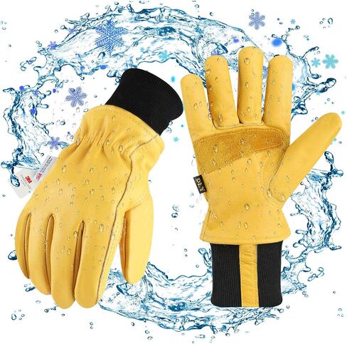 DLY Winter Leather Work Gloves for Men, 3M Thinsulate Insulation, Waterproof, Abrasion & Puncture Resistant, Cowhide Leather in Kuwait