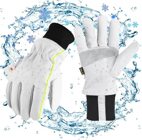 DLY Winter Leather Work Gloves for Men, 3M Thinsulate Insulation, Waterproof, Abrasion & Puncture Resistant, Cowhide Leather in Kuwait