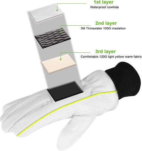 DLY Winter Leather Work Gloves for Men, 3M Thinsulate Insulation, Waterproof, Abrasion & Puncture Resistant, Cowhide Leather in Kuwait