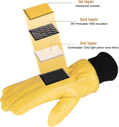 DLY Winter Leather Work Gloves for Men, 3M Thinsulate Insulation, Waterproof, Abrasion & Puncture Resistant, Cowhide Leather in Kuwait