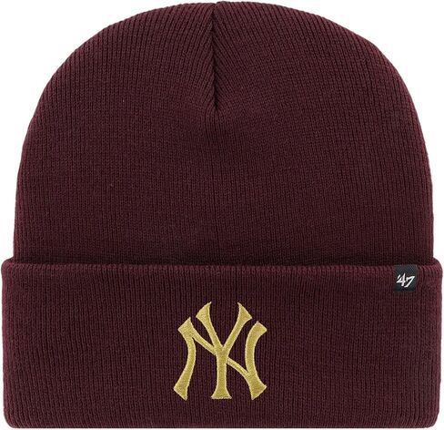 '47 New York Yankees Beanie Mens Womens Cuffed Knit Winter Hat, Stretch Fit, Maroon/Dark Red, Shiny Gold Logo, One Size in Saudi Arabia