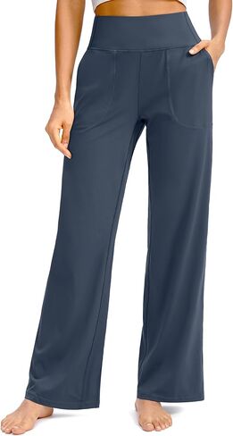 سراويل Soothfeel واسعة الساق للنساء، سراويل عمل اليوغا مع جيوب، سراويل رياضية عالية الخصر، سراويل صغيرة/طويلة 28 بوصة (أزرق مترب، XL) in Kuwait