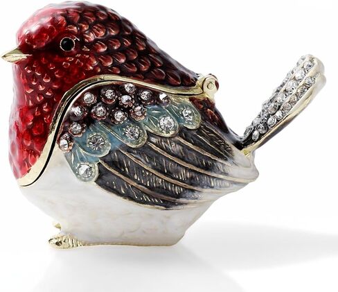 Hand Painted Trinket Box Enamel Vintage Jewelry Box Hinged Metal Jewelry Organizer Decorative Treasure Box Unique Gifts Robin Bird in Saudi Arabia