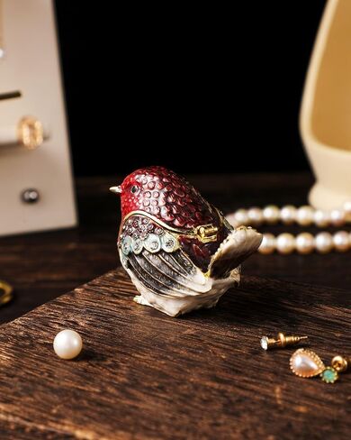 Hand Painted Trinket Box Enamel Vintage Jewelry Box Hinged Metal Jewelry Organizer Decorative Treasure Box Unique Gifts Robin Bird in Saudi Arabia