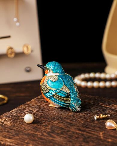 Hand Painted Trinket Box Enamel Vintage Jewelry Box Hinged Metal Jewelry Organizer Decorative Treasure Box Unique Gifts Robin Bird in Kuwait