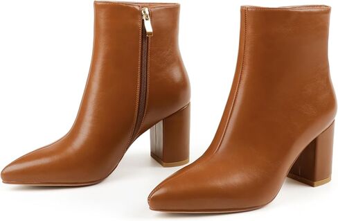 JOY IN LOVE Women's Ankle Boots Chunky Block Heel Pointed Toe Zipper Boots in Kuwait