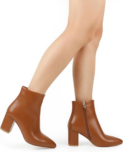 JOY IN LOVE Women's Ankle Boots Chunky Block Heel Pointed Toe Zipper Boots in Kuwait