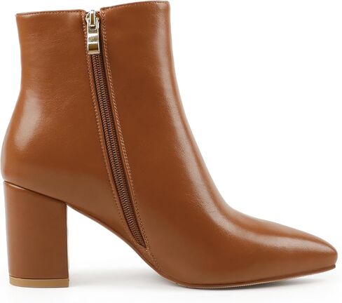 JOY IN LOVE Women's Ankle Boots Chunky Block Heel Pointed Toe Zipper Boots in Kuwait