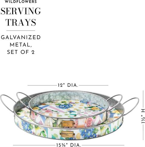 MACKENZIE-CHILDS Galvanized Metal Serving Trays with Handles, Decorative Serving-Plate Trays for Food and Drinks, Set of 2, Wildflowers in Saudi Arabia