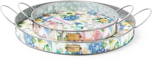 MACKENZIE-CHILDS Galvanized Metal Serving Trays with Handles, Decorative Serving-Plate Trays for Food and Drinks, Set of 2, Wildflowers in Saudi Arabia