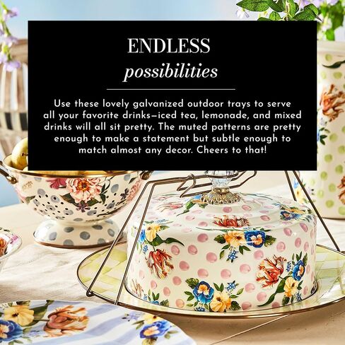 MACKENZIE-CHILDS Galvanized Metal Serving Trays with Handles, Decorative Serving-Plate Trays for Food and Drinks, Set of 2, Wildflowers in Saudi Arabia