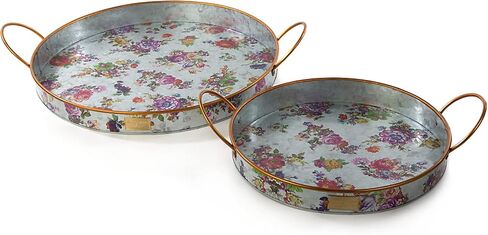 MACKENZIE-CHILDS Galvanized Metal Serving Trays with Handles, Decorative Serving-Plate Trays for Food and Drinks, Set of 2, Wildflowers in Saudi Arabia