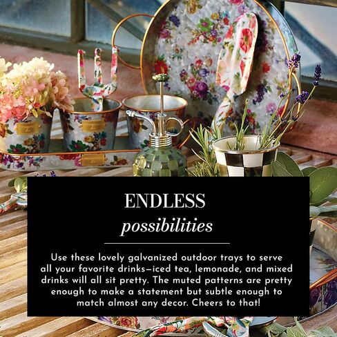 MACKENZIE-CHILDS Galvanized Metal Serving Trays with Handles, Decorative Serving-Plate Trays for Food and Drinks, Set of 2, Wildflowers in Saudi Arabia