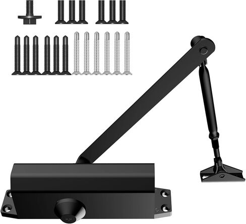 Jayseon Commercial Door Closer Automatic Door Closer Fits 99~143 lb Door Weight, Hydraulic Door Closers Silent for Residential or Light Commercial with Screws, Aluminum Black in Saudi Arabia